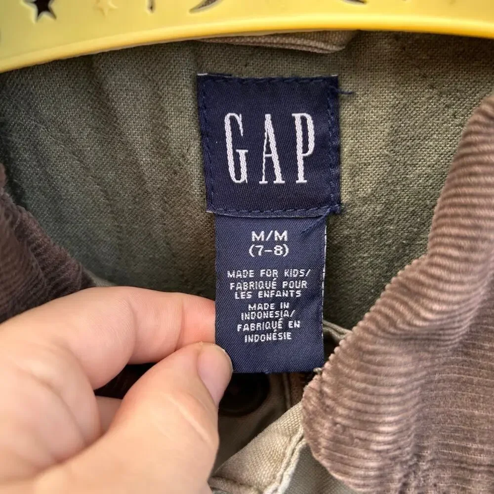 GAP Olive Canvas Corduroy Collar Chore Jacket Size Kids 7-8y